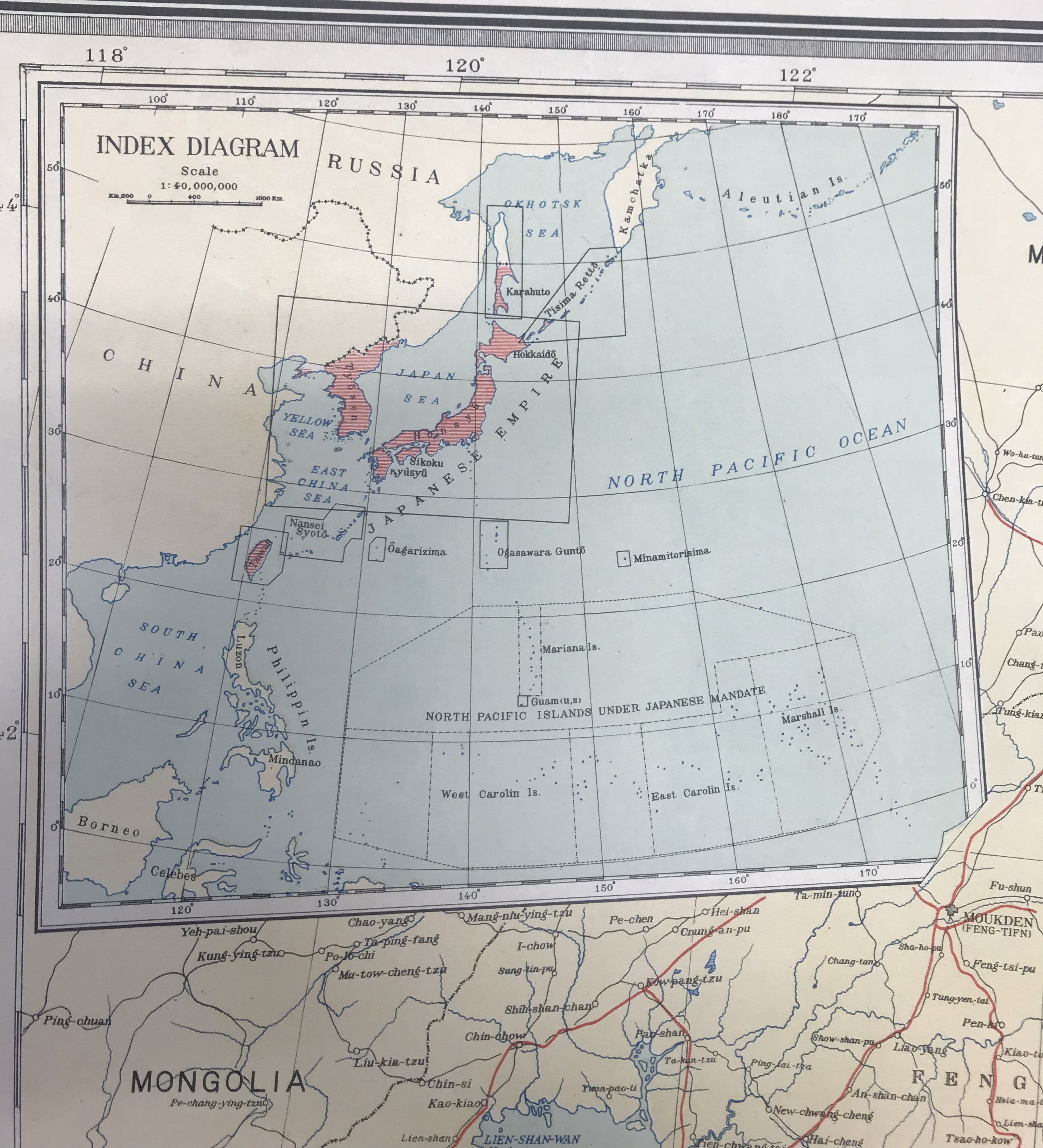 陸地測量部による英語版日本地図、1931年（2022年11月8日＠京都大学東南アジア地域研究研究所地図・資料室）